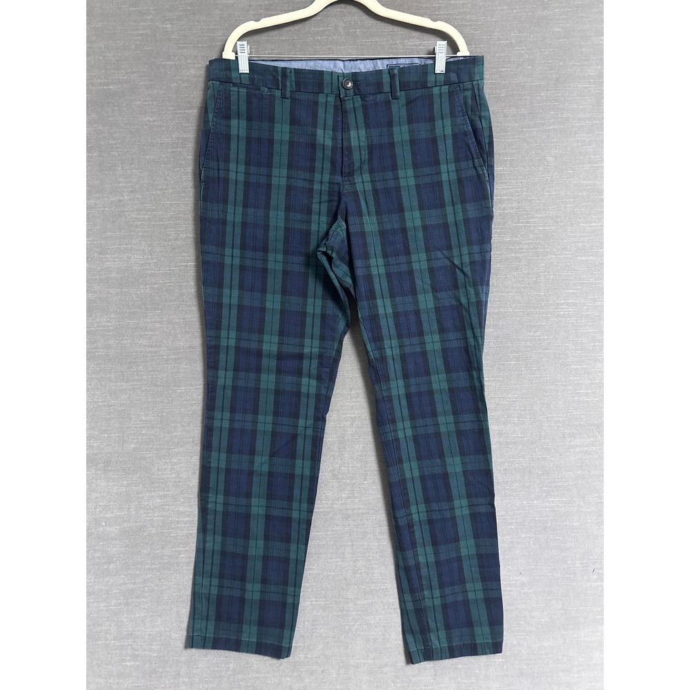 Vineyard Vines Breaker Pant 36x32 Blue Green Black Watch Plaid Chino Holiday